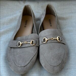 Torrid Taupe Loafers with Gold Buckles